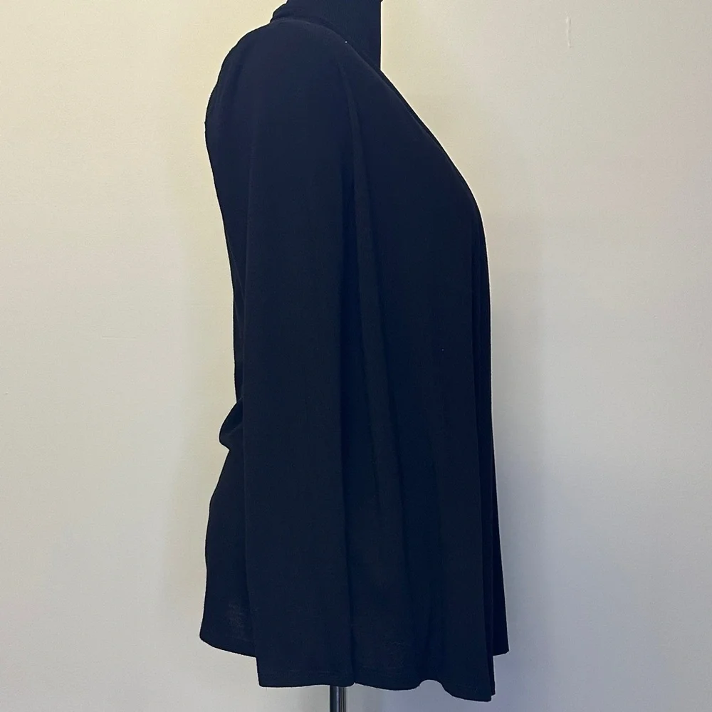 AB Studio Black Open-Front Cardigan with Pink Geometric Shell